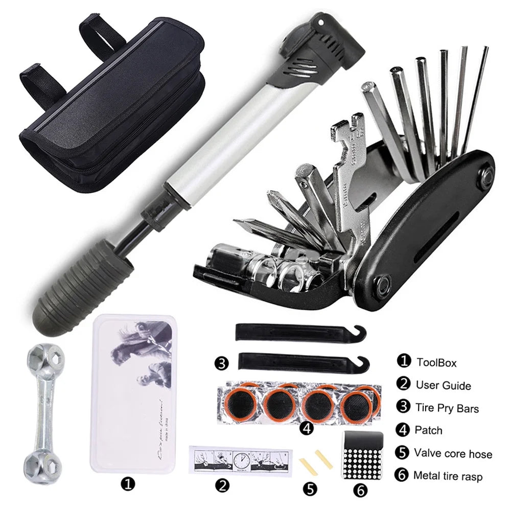 16 in 1 Multi-Function Bicycle Tool Kit with Mini Pump J49603