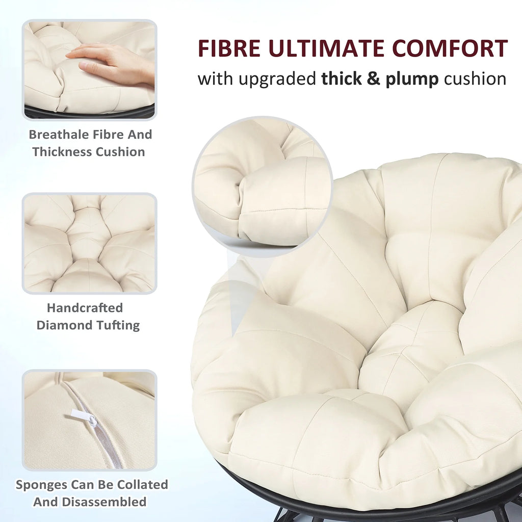 Beige 360-Degree Swivel Papasan Chair with Cushion F697