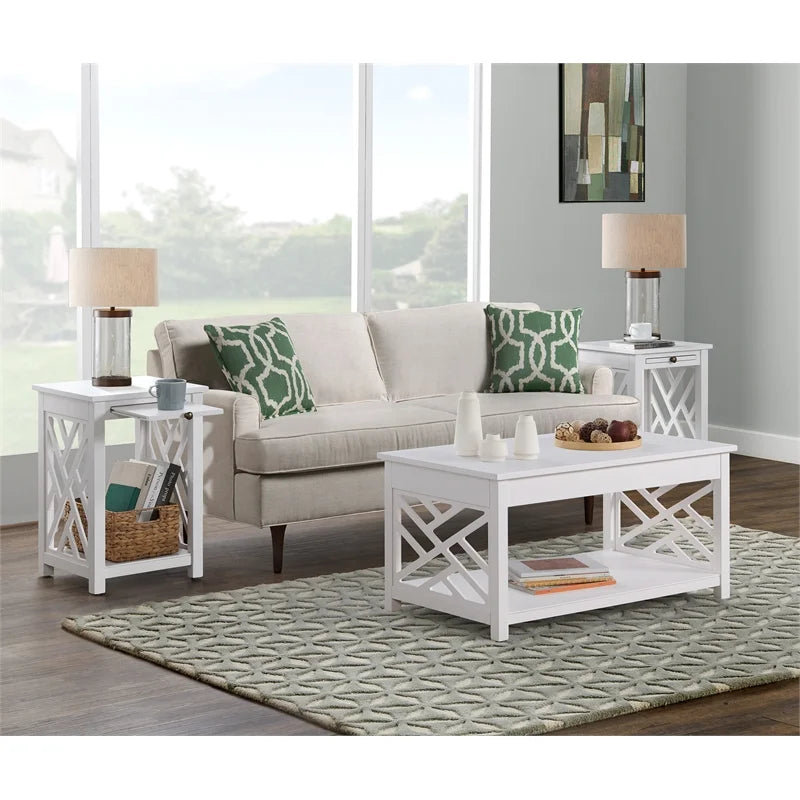 White Wood Coffee Table and Two End Tables T966035