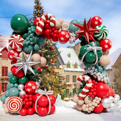 Christmas Balloon Garland Arch Kit with 160Pcs Red Green Silver Peach Nude Balloons N8723