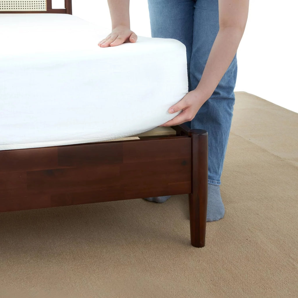 King Acacia Wood Bed Frame with Rattan Headboard V575222