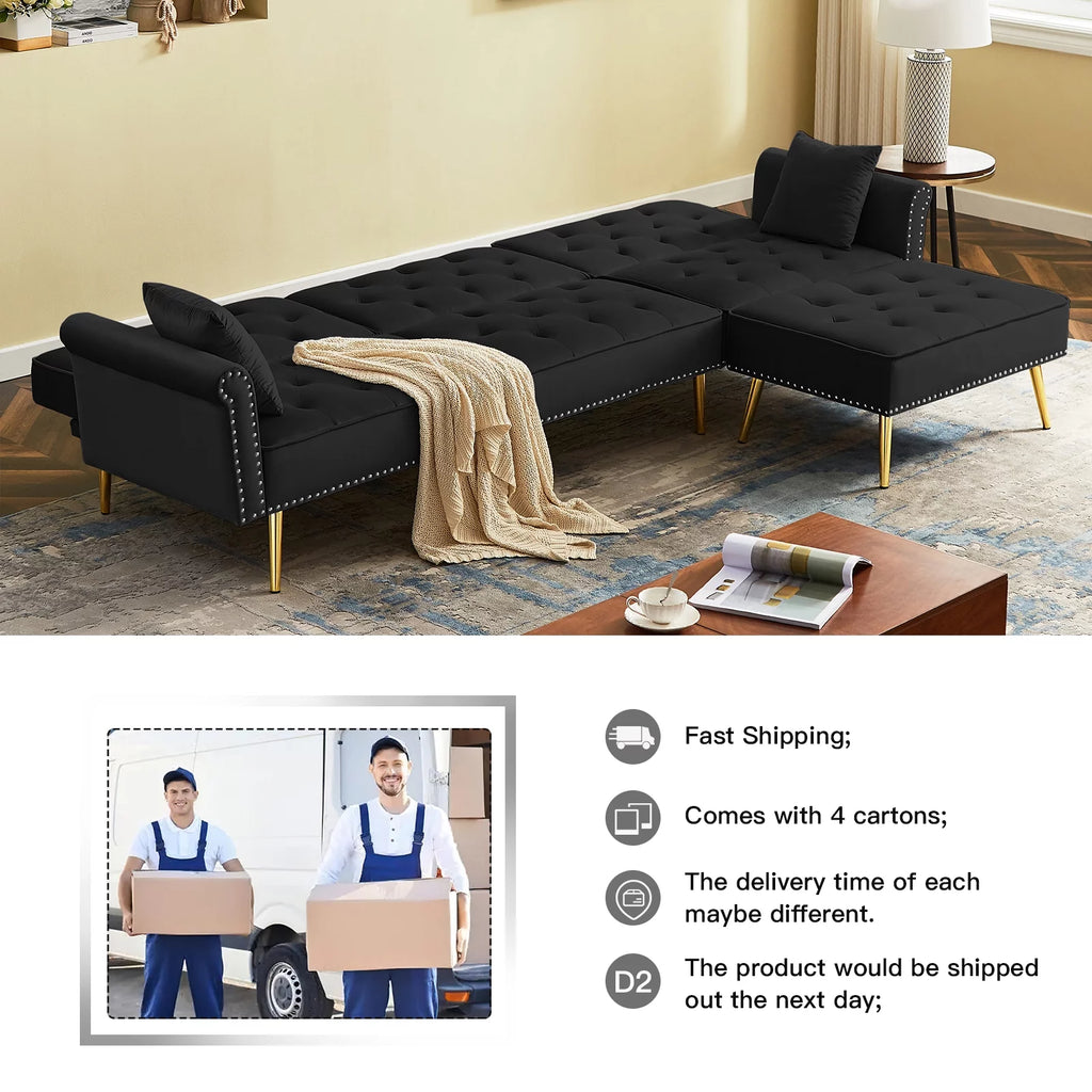 Velvet L Shaped Reversible Sectional Couch with Ottoman H891
