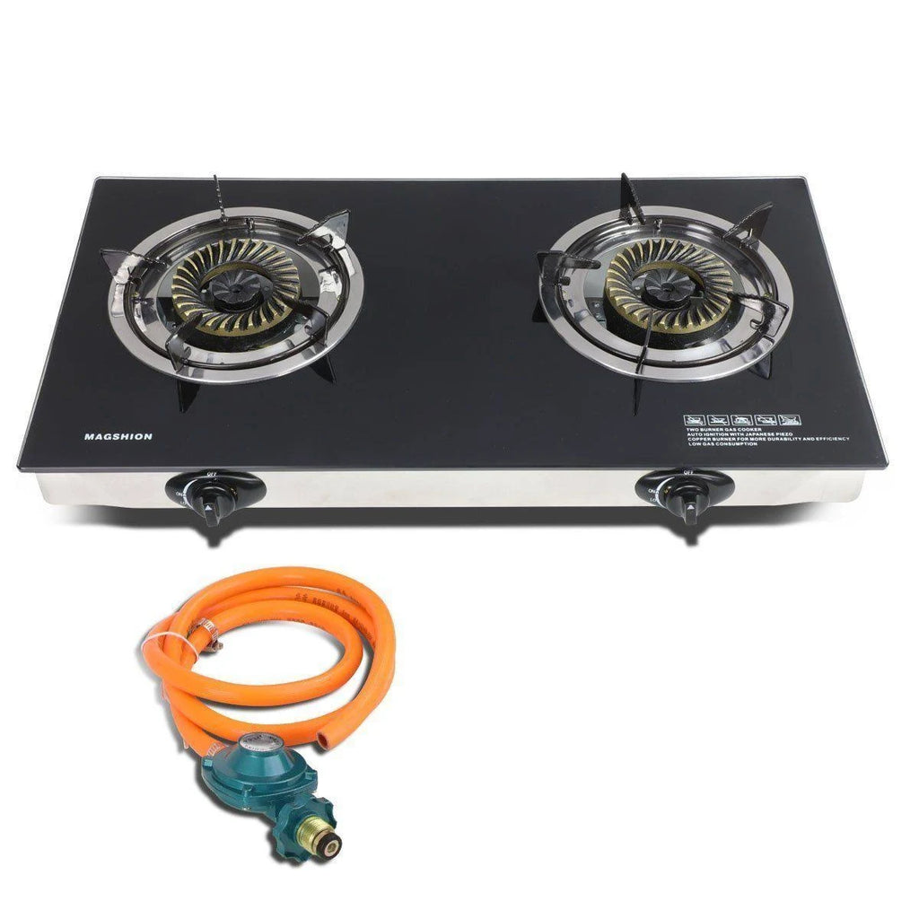 Double Glass Top Portable Propane Gas Stove Burner with Hose & Regulator X961497
