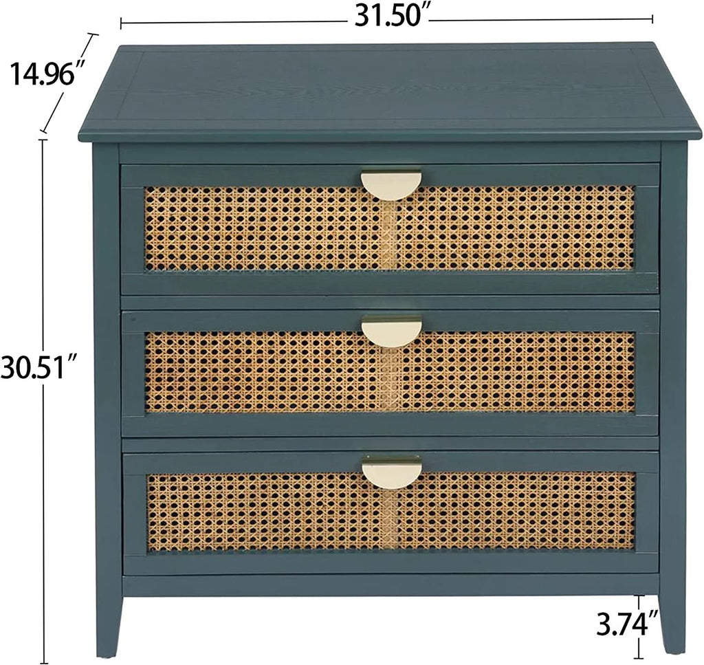 3 Drawer Rattan Dresser with Golden Metal Handles G895590