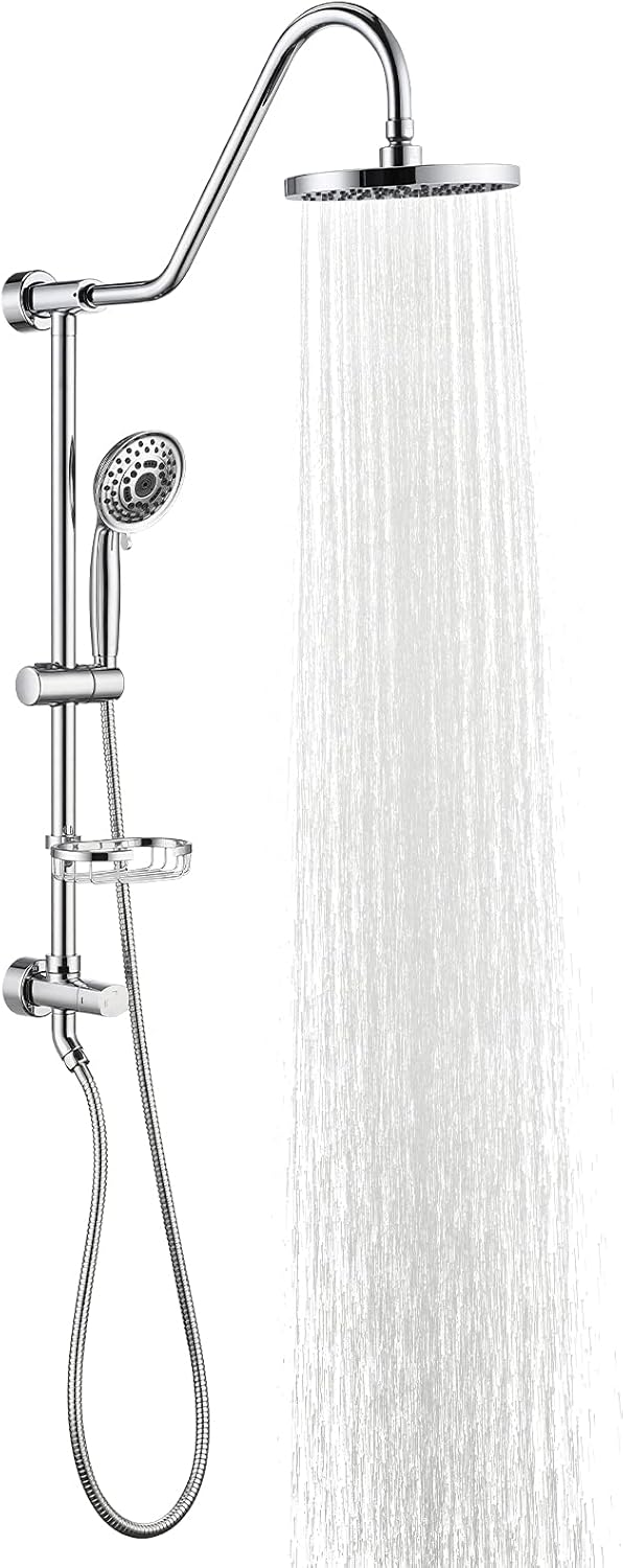 Chrome 8" Rain Shower System with Handheld and Stainless Steel Hose B7083
