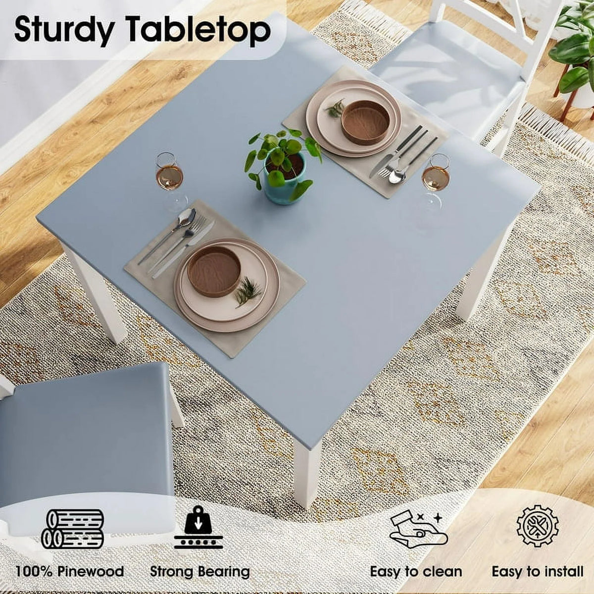 3 Piece Pine Wood Dining Table Set with 2 Upholstered Chairs A6403