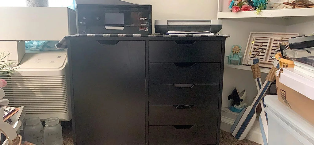 Black 5 Drawer Wood File Cabinet with Wheels C313