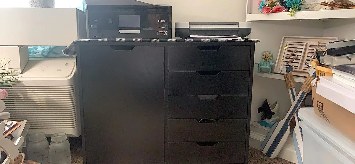 Black 5 Drawer Wood File Cabinet with Wheels C313