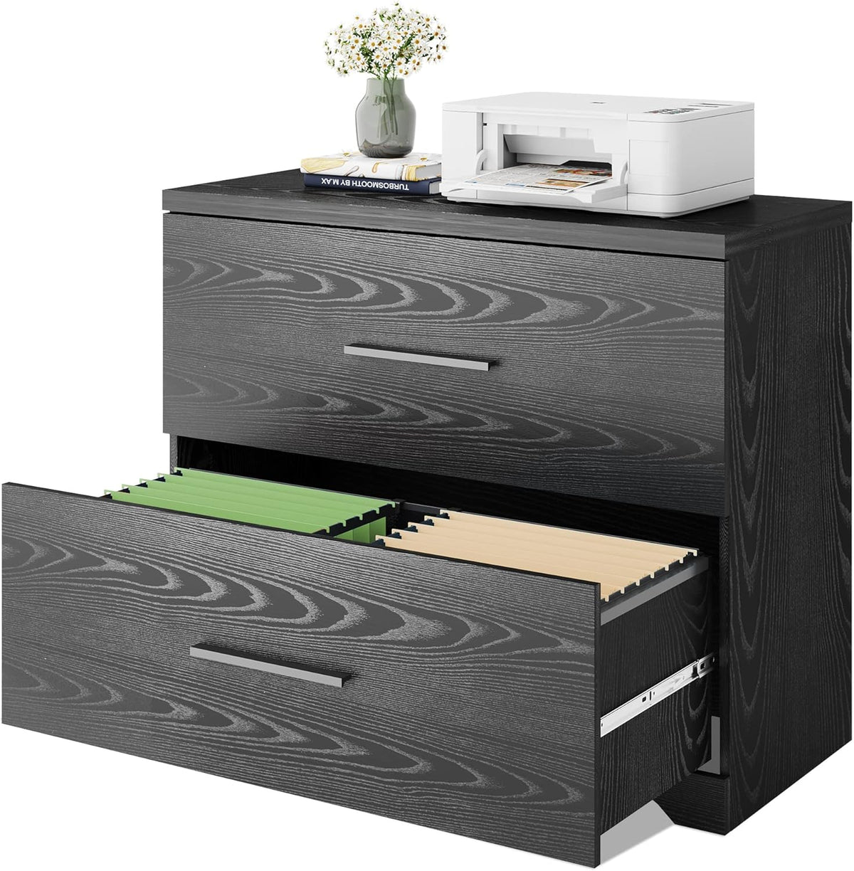 Gray Oak 2 Drawer Wood Lateral File Cabinet I10428
