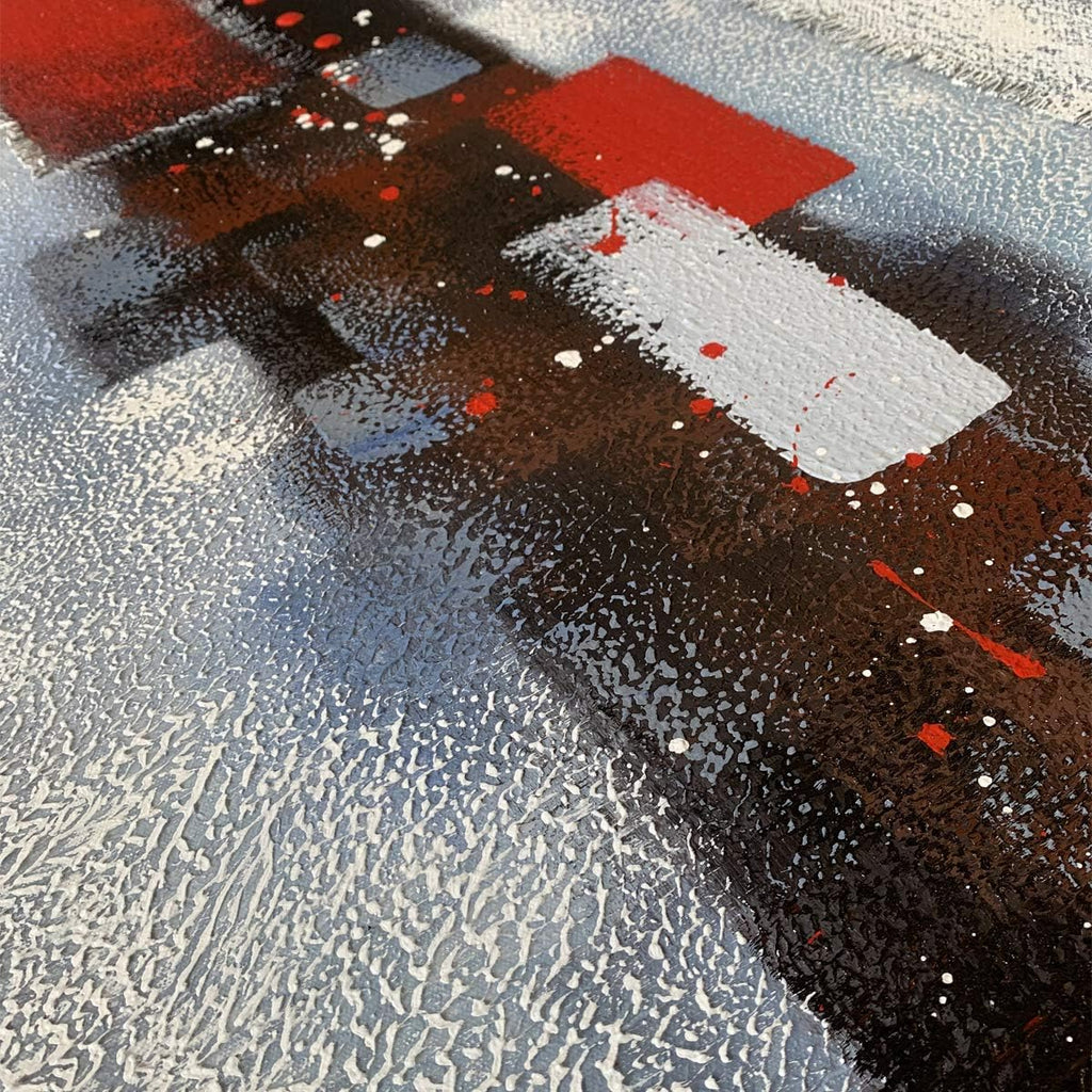 Red Gray Textured 3D Oil Painting on Canvas, Pack of 2 G202