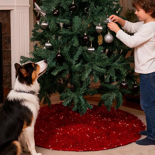 48 Inch Red Sequin Christmas Tree Skirt T4566