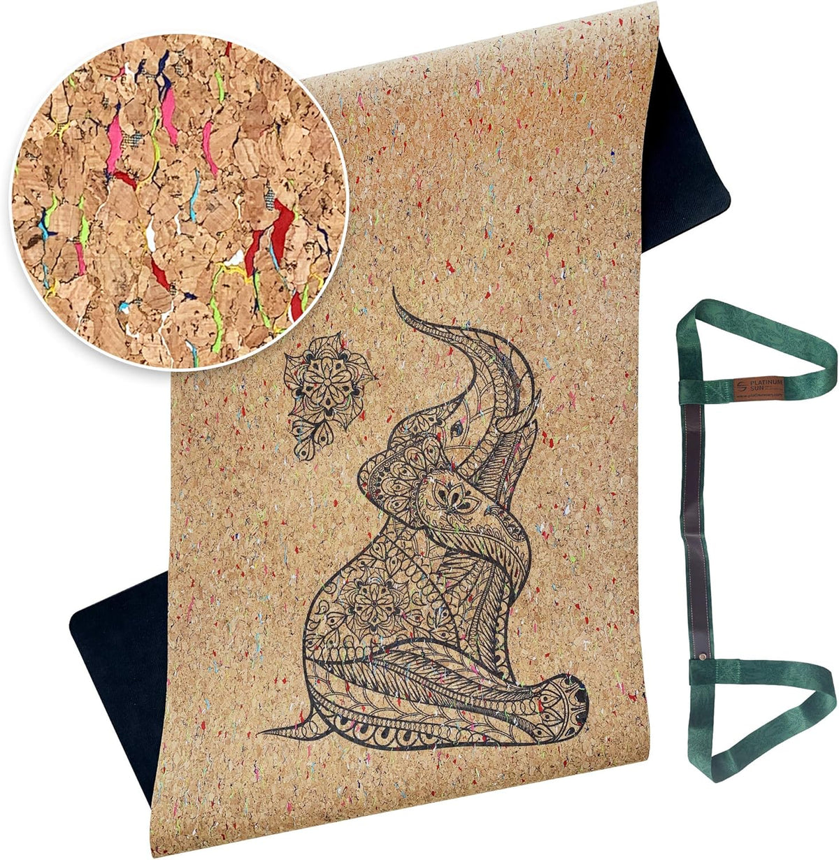 Extra Large Non-Slip Cork Yoga Mat with Carry Strap, 73'' Long x 25'' Wide x 5mm thick, Pack of 2 V3459