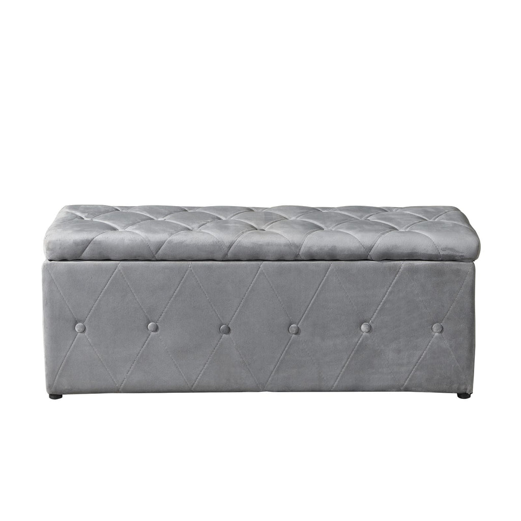 Rectangular Velvet Ottoman Storage with Lids Gray O2518