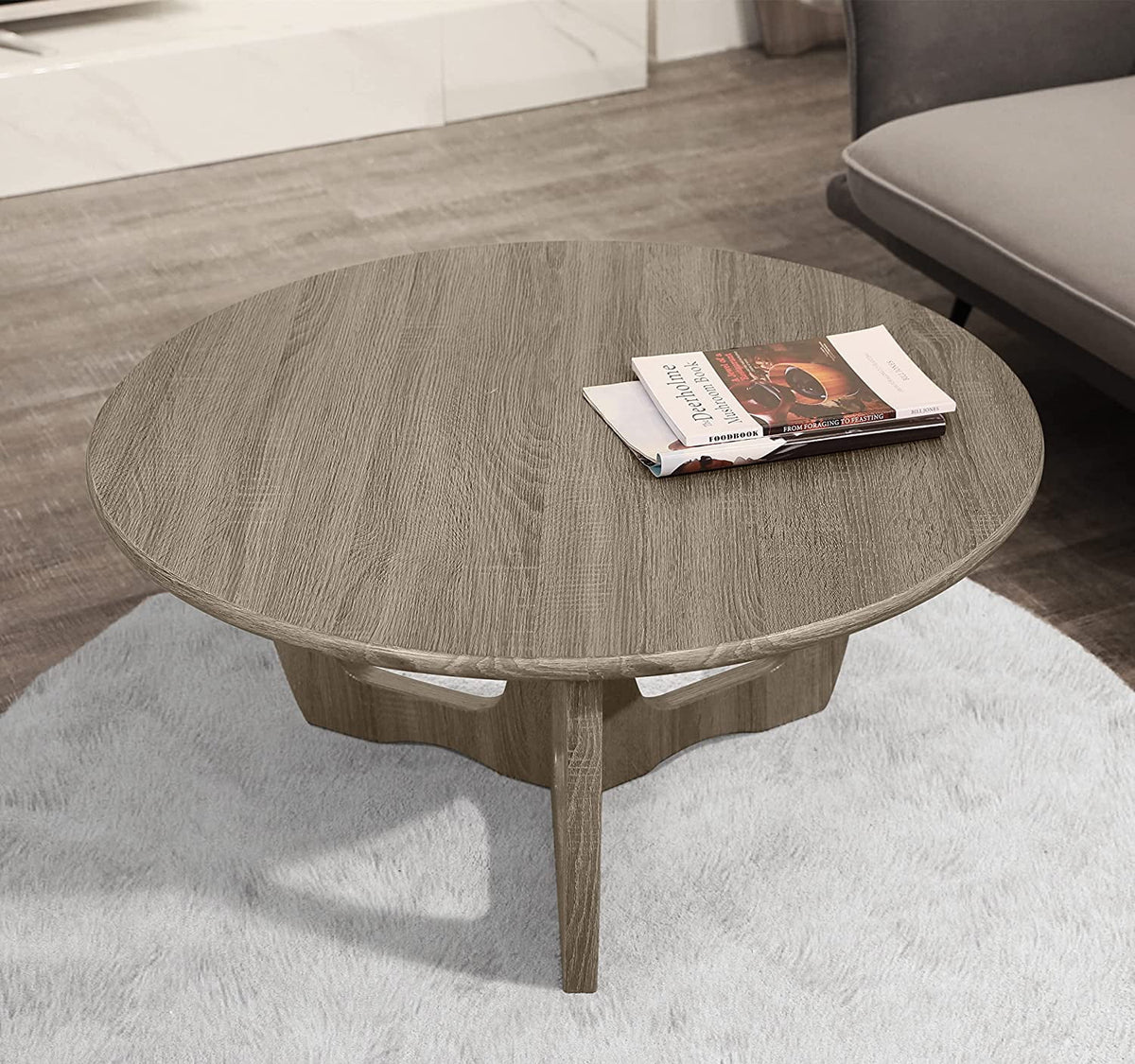 Round Wooden Coffee Table 35.5 x 18 Inches Gray A356375