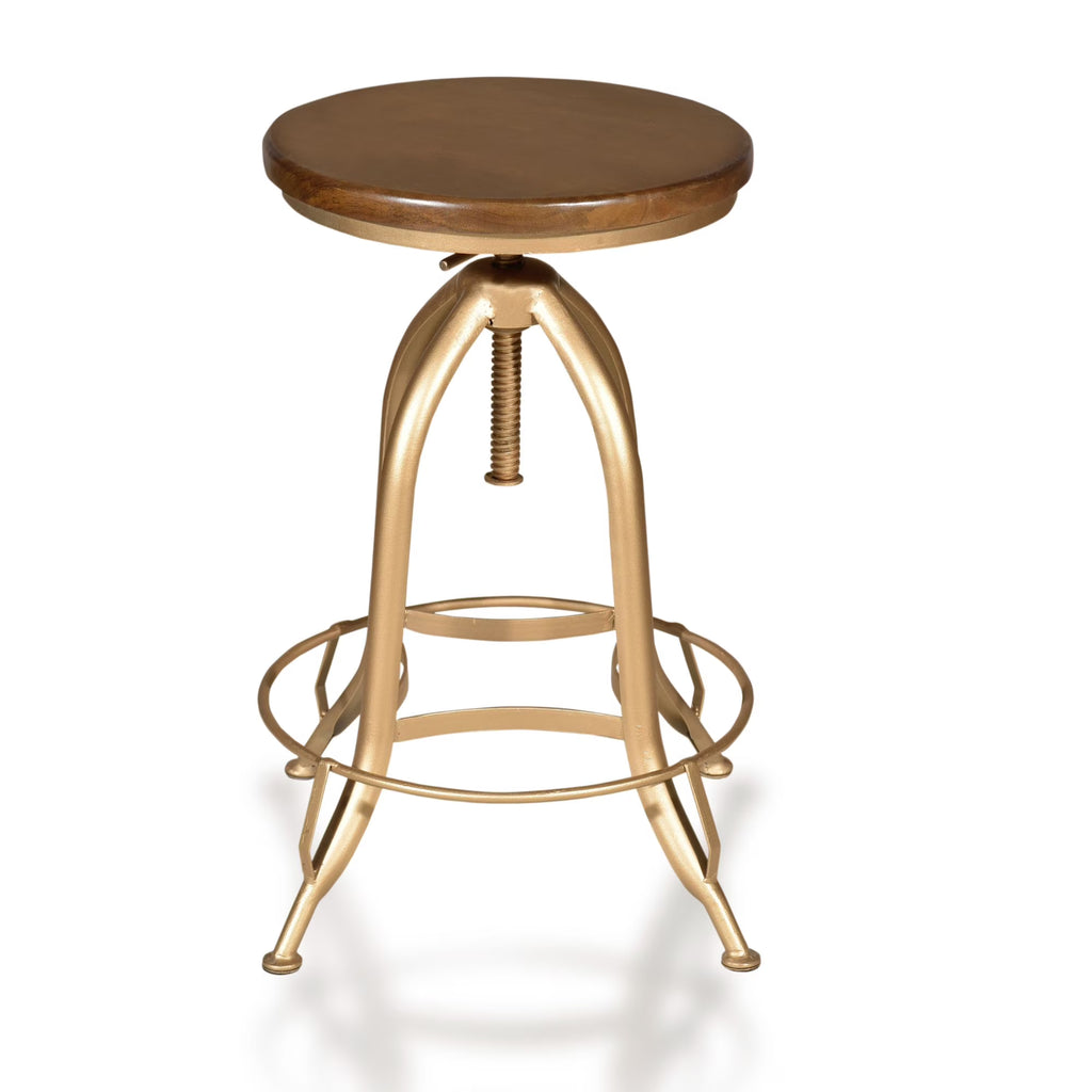 Brown and Gold Adjustable Stool with Wooden Seat U298236