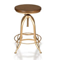 Brown and Gold Adjustable Stool with Wooden Seat U298236