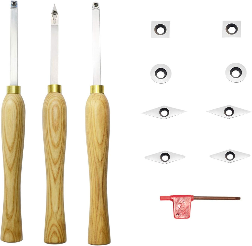 3 Pc Carbide Tipped Wood Lathe Turning Tools Set with Wood Handle W73676