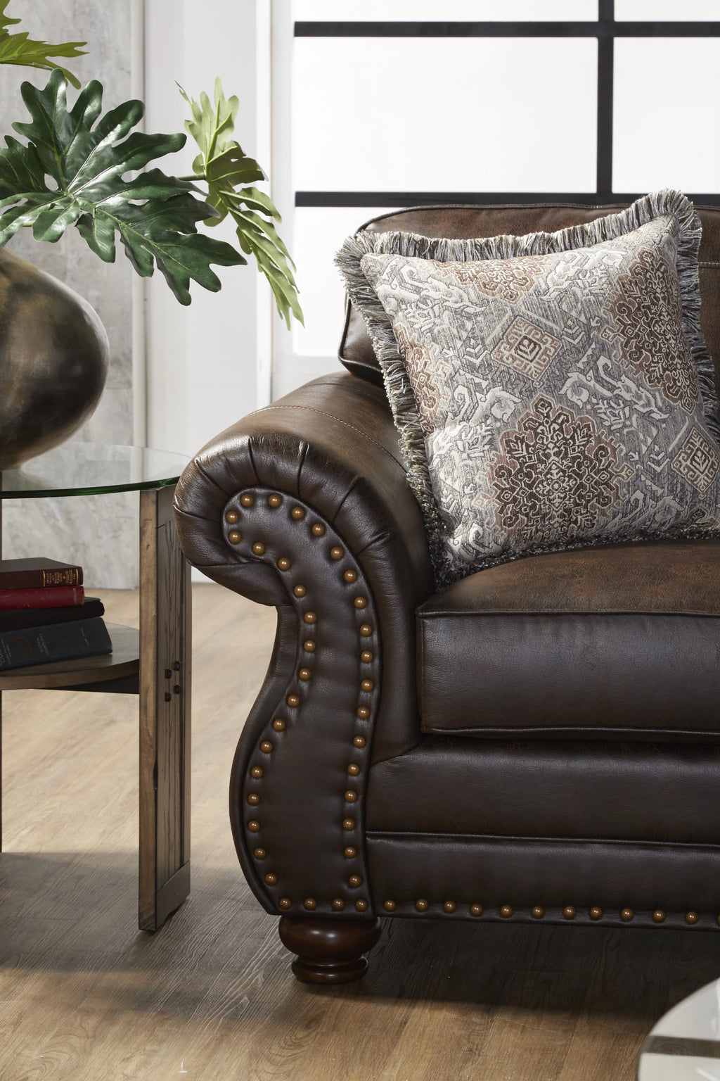 Espresso Faux Leather Sofa and Loveseat Set J58389