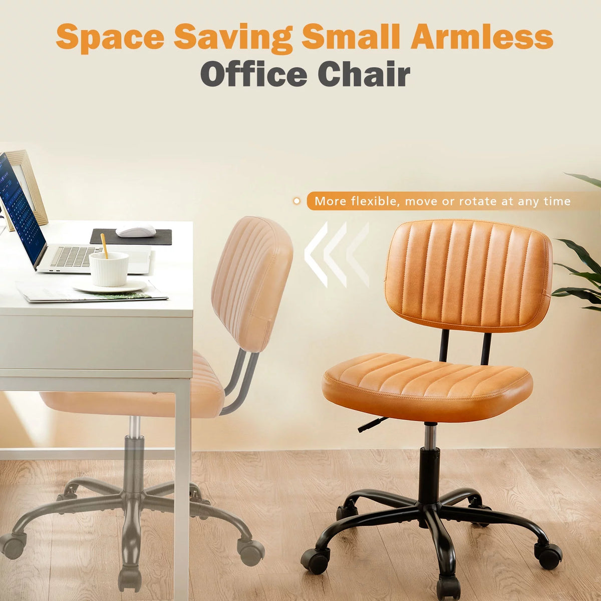 Brown PU Leather Low Back Task Chair with Wheels C727