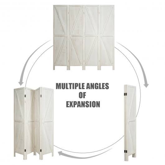 4 Panels Folding Wooden Room Divider White Y562721