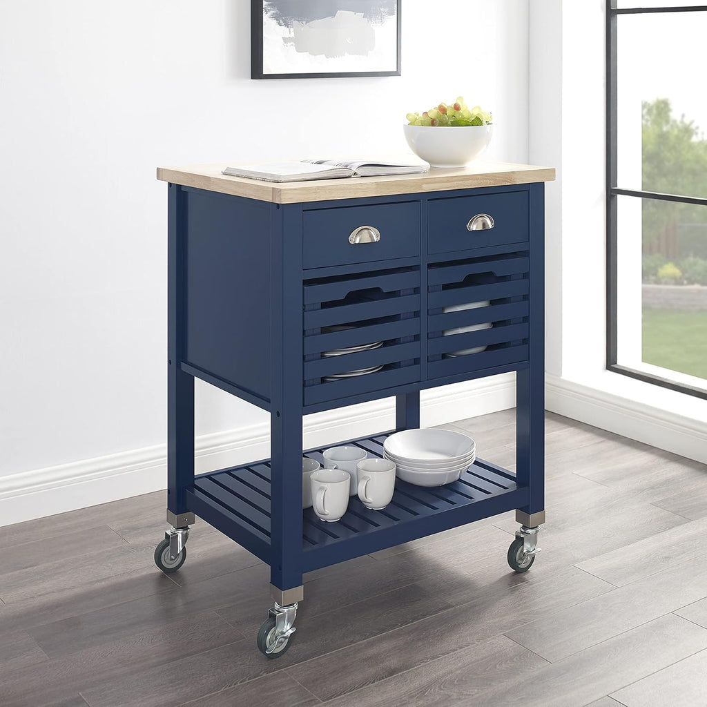 Denim Kitchen Cart with Locking Wheels O113653