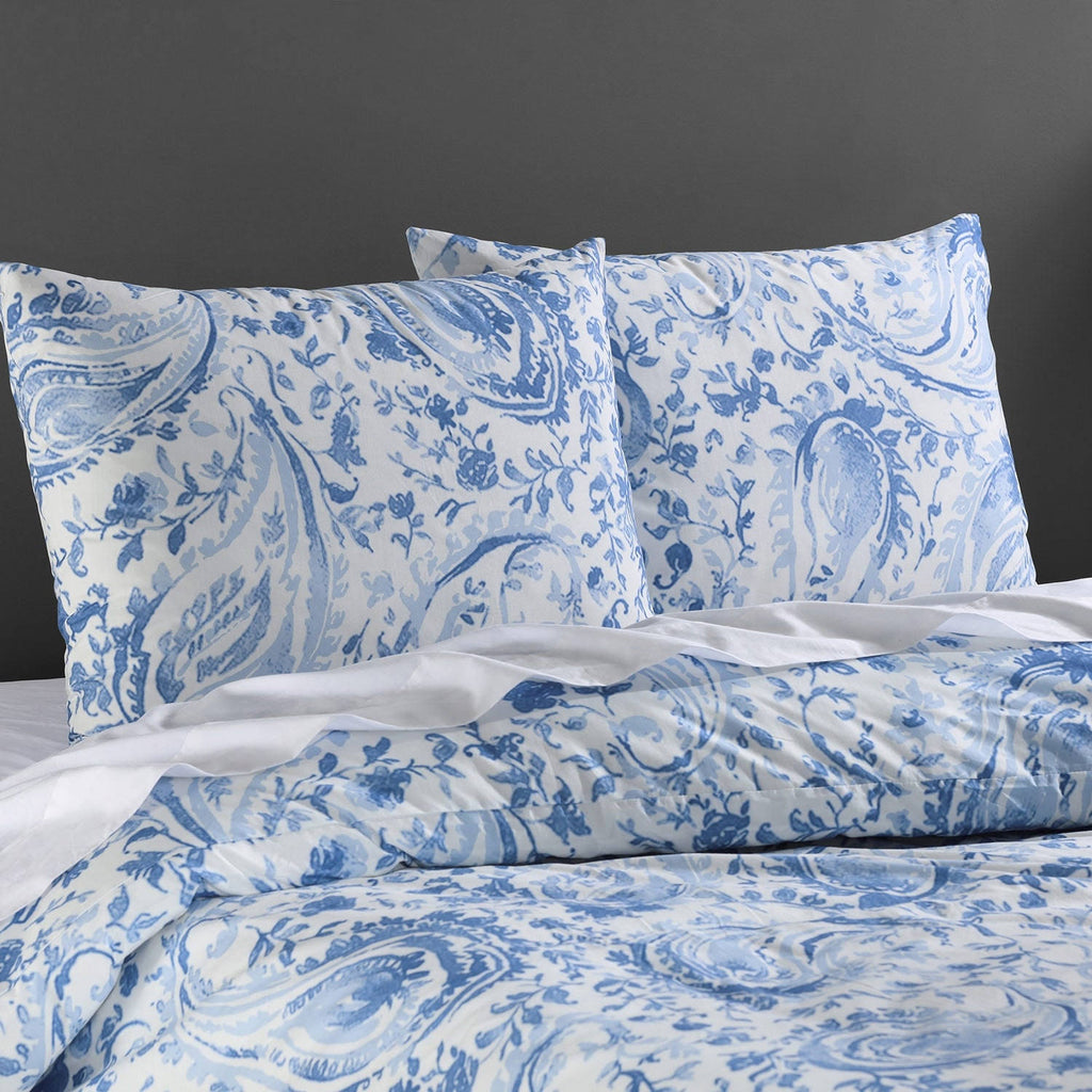 Queen Blue Cotton Percale Printed Duvet Cover Set I44307