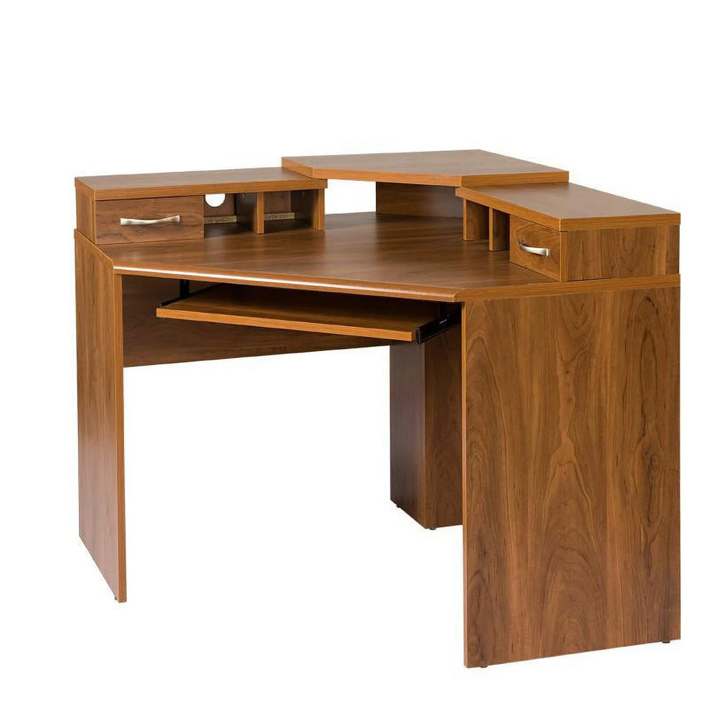 Corner Desk with Monitor Platform, Keyboard Shelf and 2 Drawers F76605