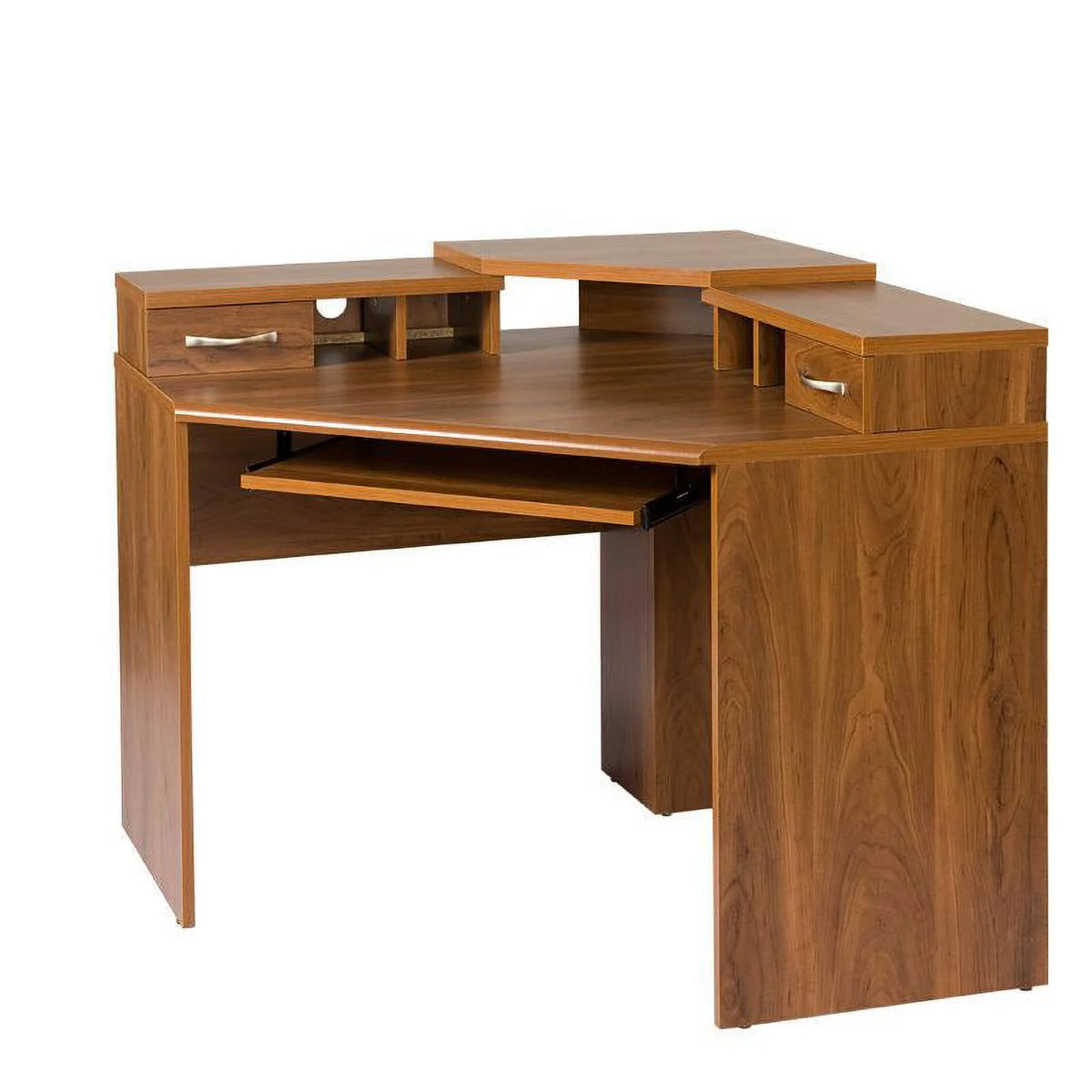 Corner Desk with Monitor Platform, Keyboard Shelf and 2 Drawers F76605