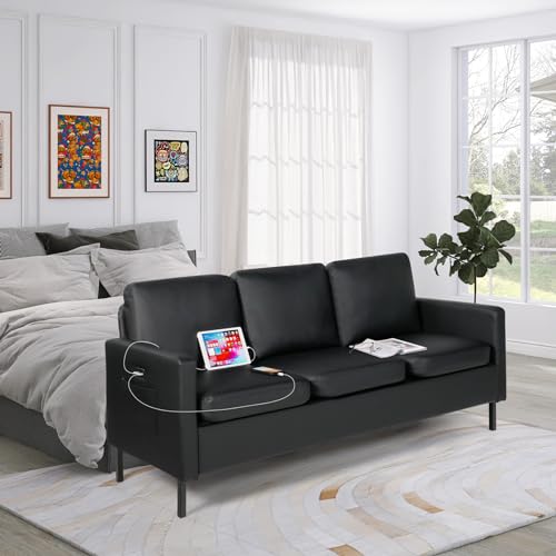 56" W Dark Grey Fabric Loveseat Sofa with 2 USB M3586