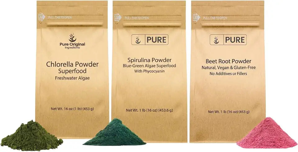 Beet Root Spirulina Chlorella Powder Bundle 1lb Non GMO Herbal Supplements U675578