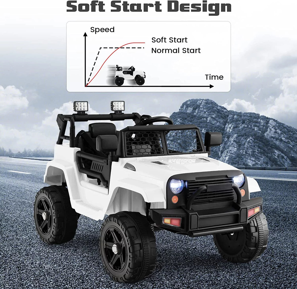 12V Electric Ride On Truck with Remote Control, White C3713