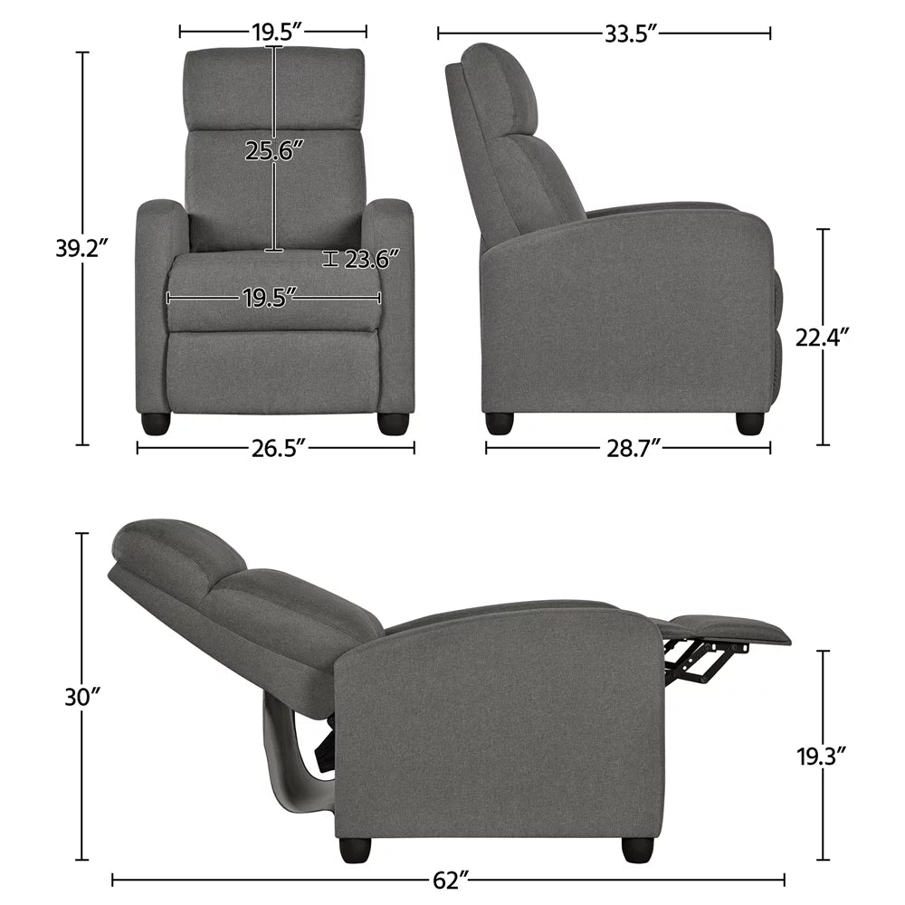 2pcs Gray Fabric Upholstered Recliner Chair Q337587