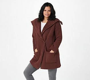Deep Rosewood Shearling Car Coat, Size 2X G184