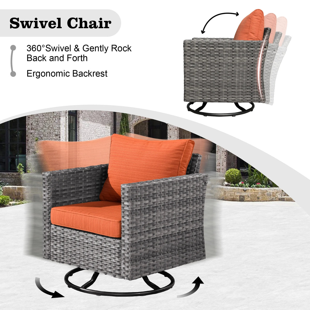 8 Pieces Outdoor Sectional Sofa Set with Swivel Rocking Chair and Fire Pit Table X232