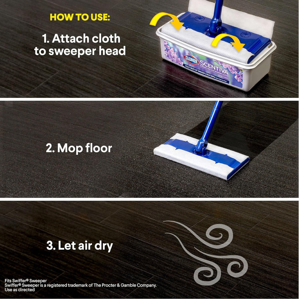 Disinfecting Wet Mop Pad, Disposable Mop Heads, Lavender and Jasmine, 2 Packs, 24 Wet Refills Per Pack J11849