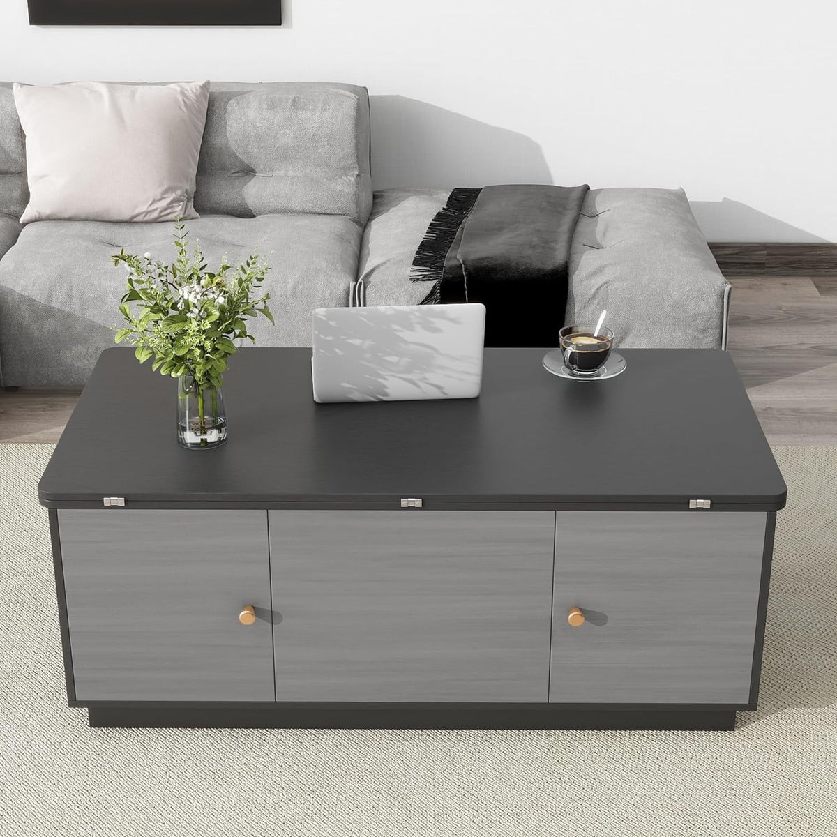 Dark Gray Lift Top Coffee Table with Storage Q5425