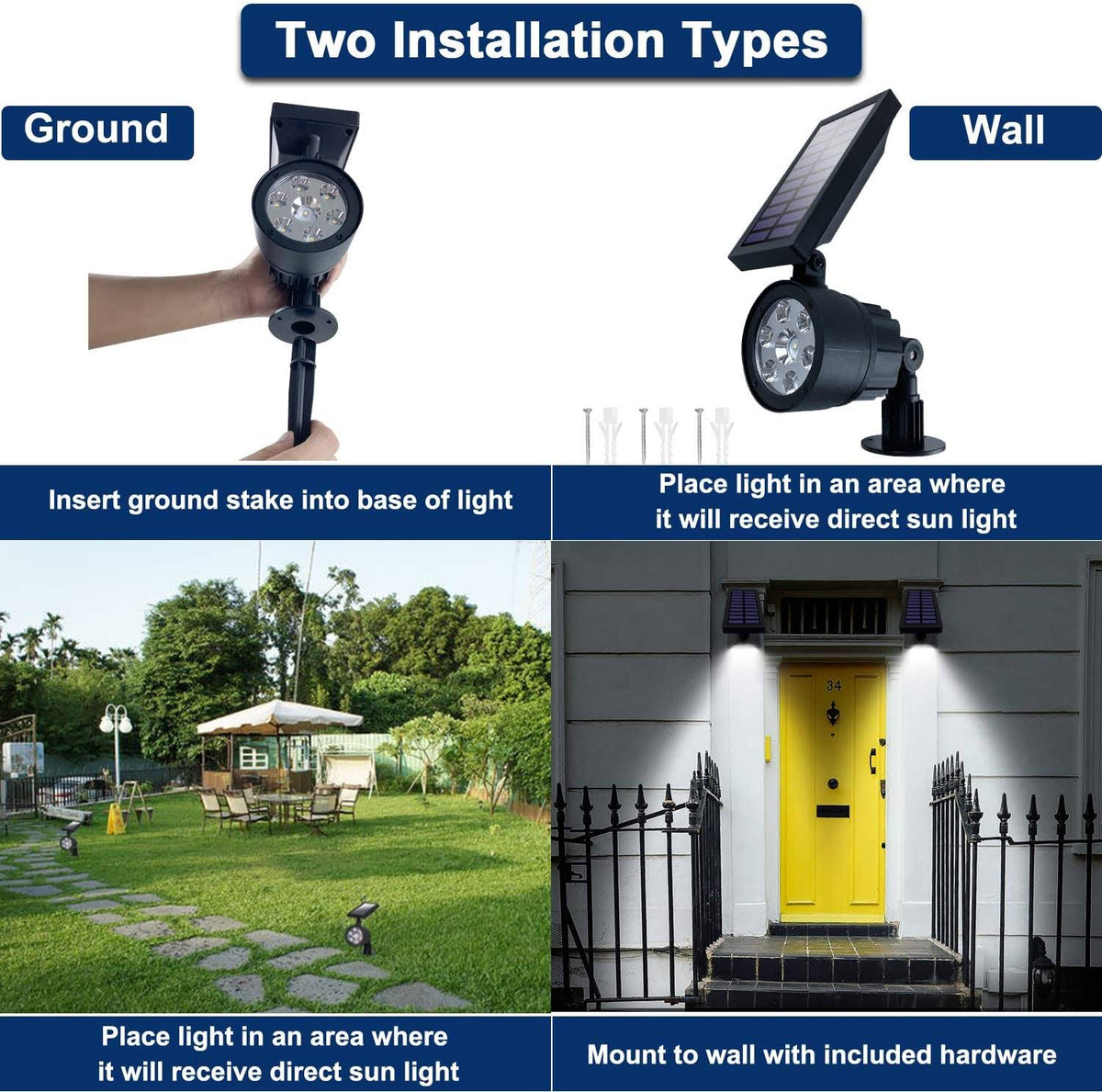 White 2-in-1 Solar Wall Lights, 200 Lumens, 7 LEDs R656