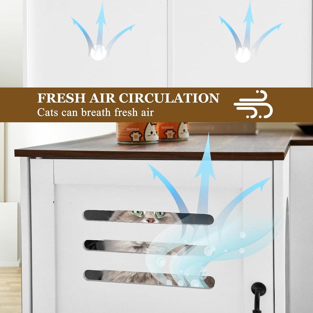 White Corner Litter Box Enclosure Cabinet, 31.5 x 17.7 x 19.7 in C34725