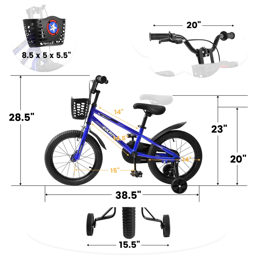14 Inch Kids Bike with Training Wheels and Basket, White G515985