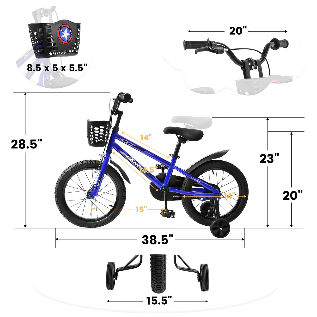 14 Inch Kids Bike with Training Wheels and Basket, White G515985