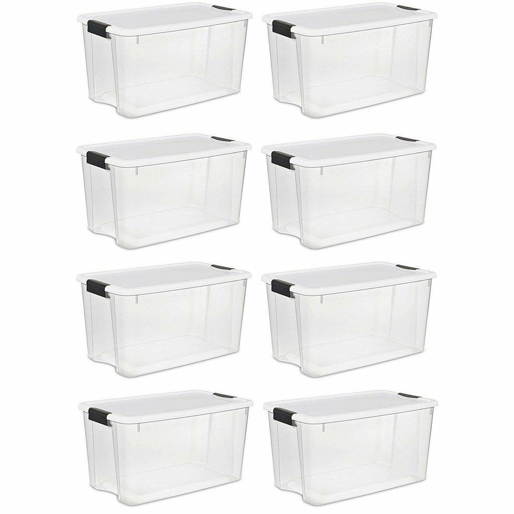70 Quart Ultra Latch Storage Box with White Lid & Clear Base, 8 Pack D145308