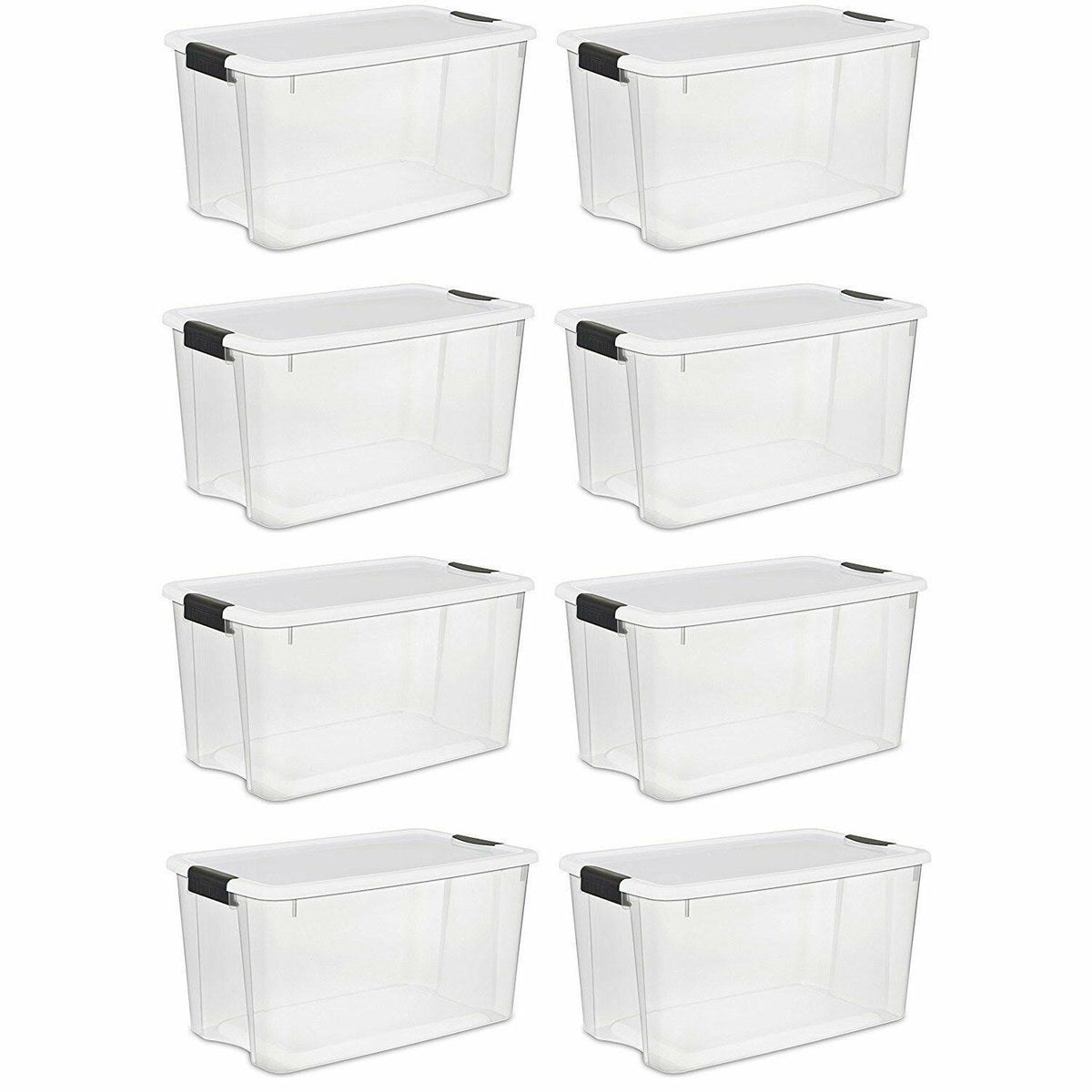 70 Quart Ultra Latch Storage Box with White Lid & Clear Base, 8 Pack D145308