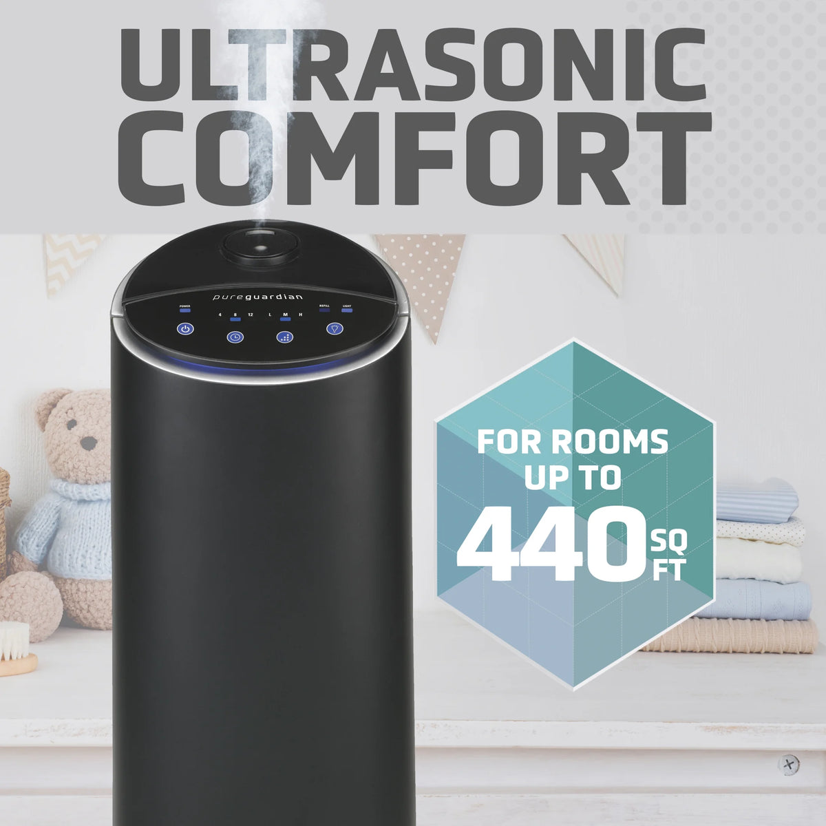 Black 1.5 Gallon Ultrasonic Cool Mist Tower Humidifier H774