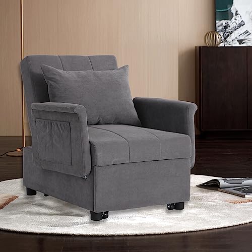 Black PU Leather Convertible Chair Sleeper Bed with Lumbar Pillow V53925