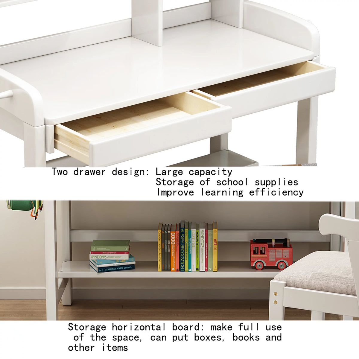 Kids Desk and Chair Set with Drawer and Bookshelf White I318614