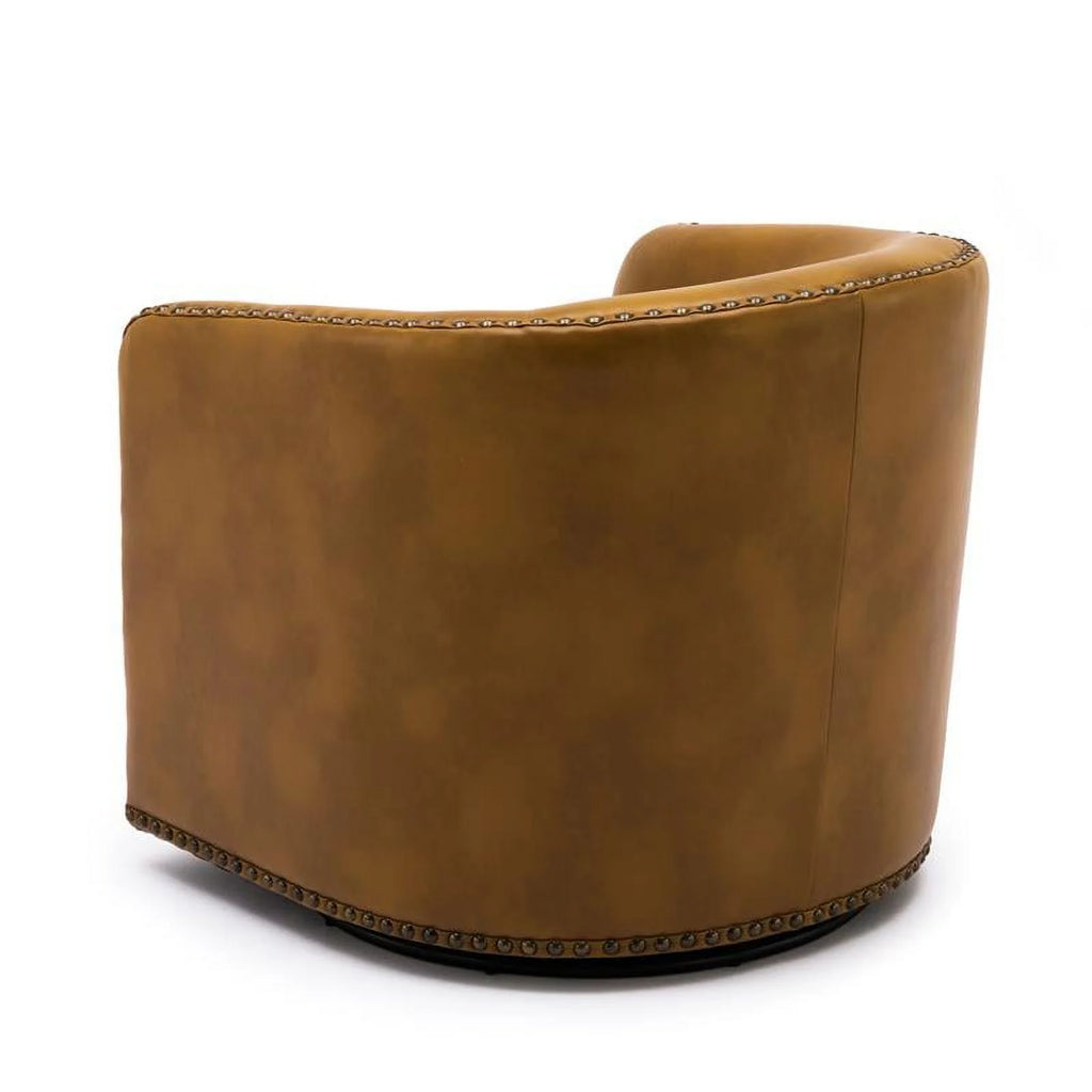 Camel Brown Faux Leather Swivel Arm Chair with Nailhead Trim L38283