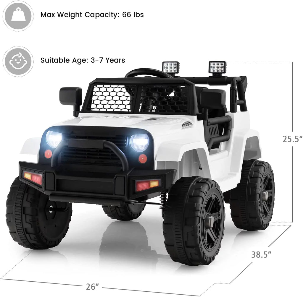 12V Electric Ride On Truck with Remote Control, White C3713