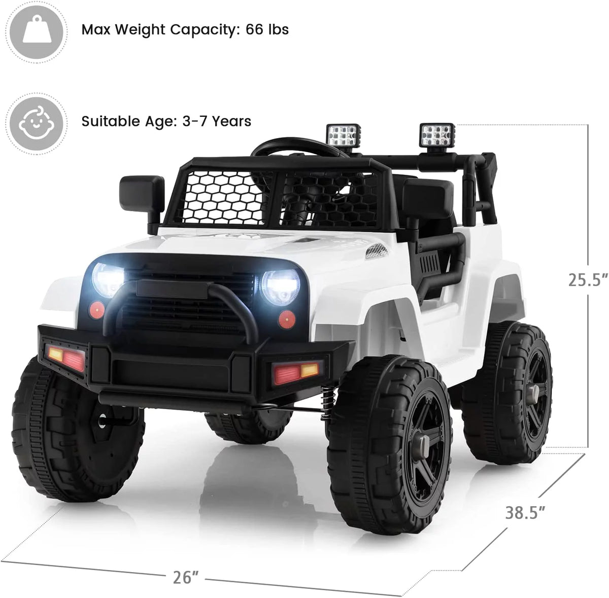 12V Electric Ride On Truck with Remote Control, White C3713