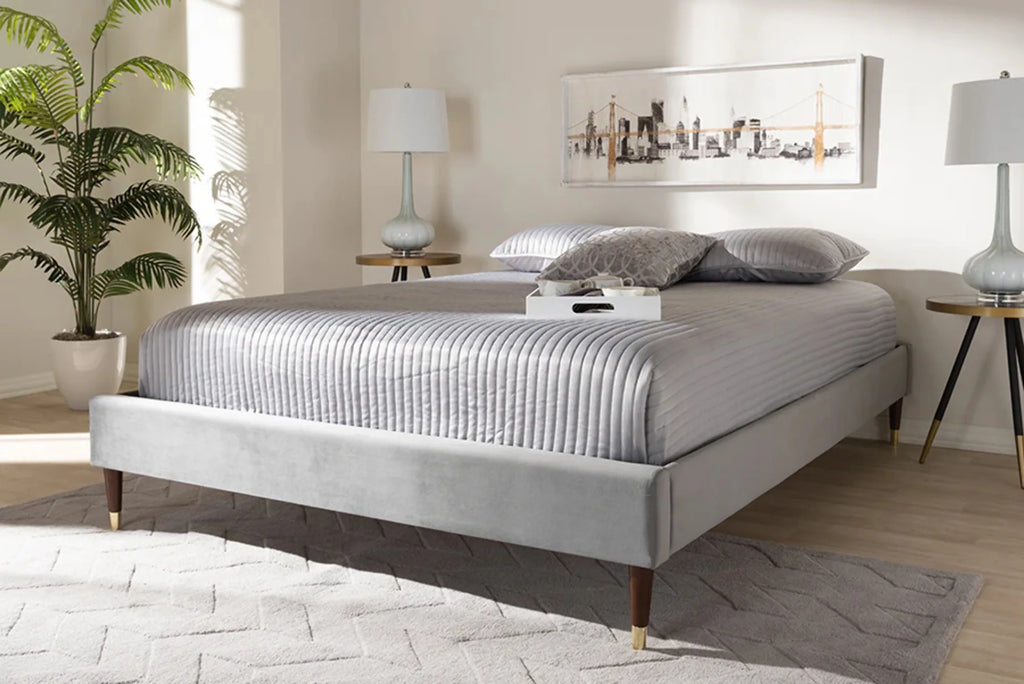 Velvet Upholstered Wood Platform King Bed X923