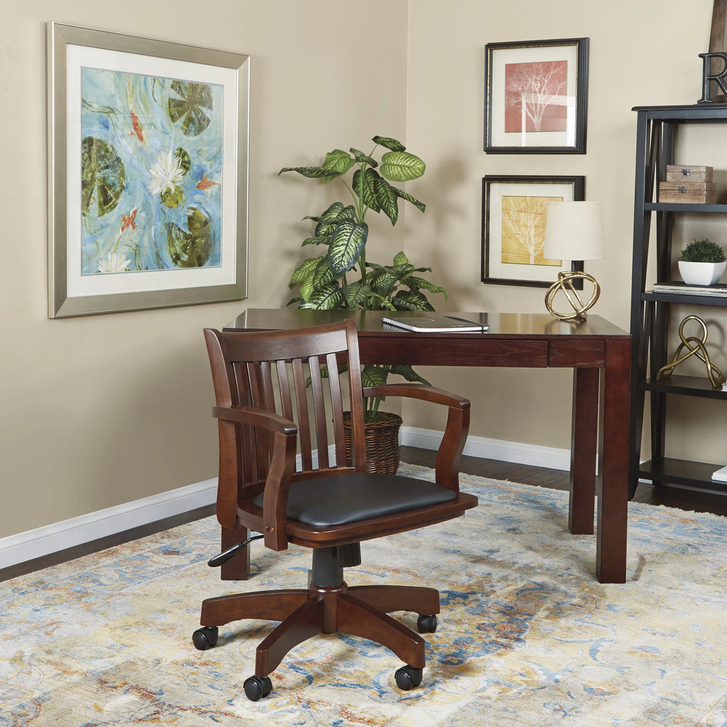 Espresso Finish Black Vinyl Bankers Chair H63078